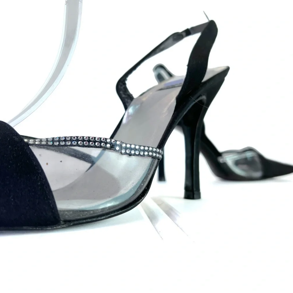 STUART WEITZMAN BLACK RHINESTONE HEELS SLINGBACK  HEELS VINTAGE WOMEN SIZS 8 - Picture 7 of 12